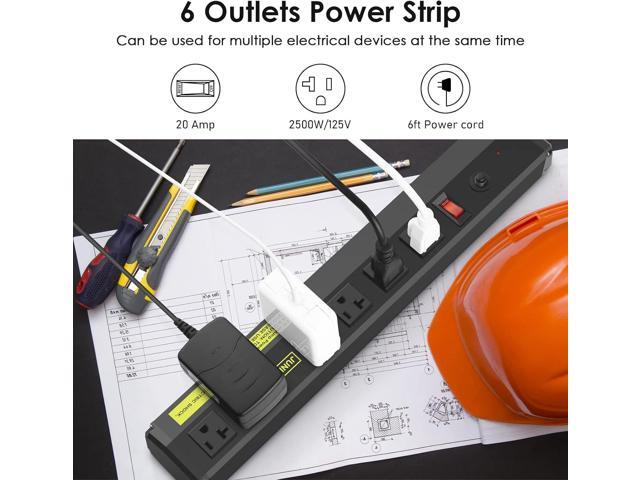 JUNNUJ Heavy Duty Metal Power Strip 20 Amp, High Amp Surge Protector 6 Outlet, 20A Power Strips Workshop Industrial Outlets Wide Spaced 6-20R...