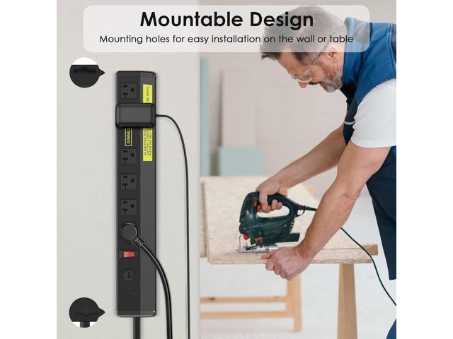 JUNNUJ Heavy Duty Metal Power Strip 20 Amp, High Amp Surge Protector 6 Outlet, 20A Power Strips Workshop Industrial Outlets Wide Spaced 6-20R...