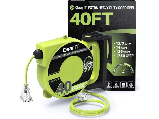 GEARit Retractable Extension Cord Reel (40ft) 12/3 AWG Gauge SJTW,3 Outlets, LED Power Indicator, 14-Amps Circuit Breaker, 180 Degrees, UL Listed...