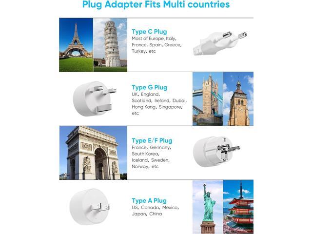 European Travel Plug Adapter, EU/UK/US Travel Plug Adapter Power Strip, 6 AC Outlets, 4 USB Ports (2 USB C), 3ft Wrapped Around Extension Cord,...