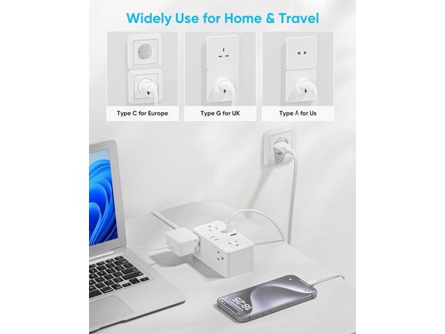 European Travel Plug Adapter, EU/UK/US Travel Plug Adapter Power Strip, 6 AC Outlets, 4 USB Ports (2 USB C), 3ft Wrapped Around Extension Cord,...