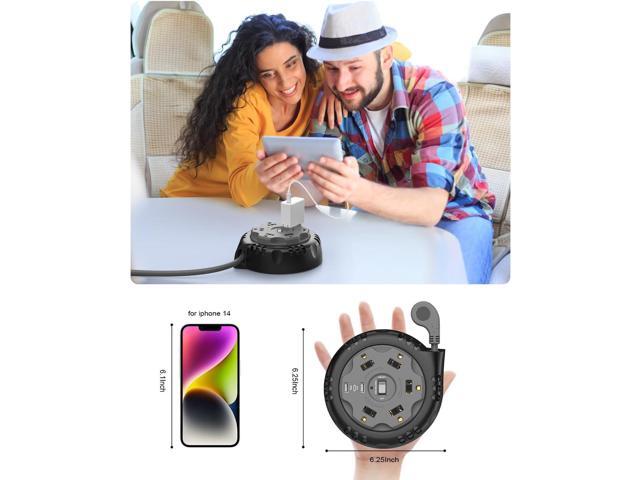 Retractable Power Strip Extension Cord Reel with USB C PD 20W, Flat Plug Travel Power Strip Surge Protection with 5 AC 3 USB Ports, 10FT Travel...