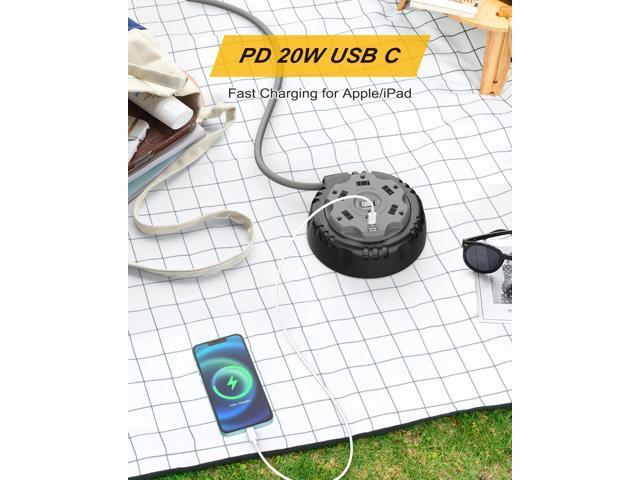 Retractable Power Strip Extension Cord Reel with USB C PD 20W, Flat Plug Travel Power Strip Surge Protection with 5 AC 3 USB Ports, 10FT Travel...