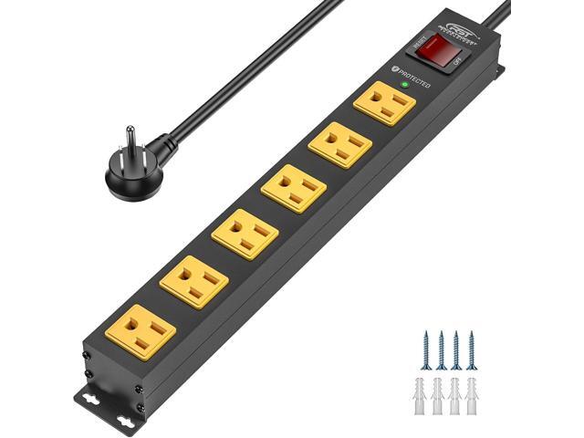CRST 6 Outlet Surge Protector Power Strip 2100J with Switch, 15A/1875W Metal Heavy Duty Power Strip, Wide Spaced Wall Mount Power Bar for Garage...