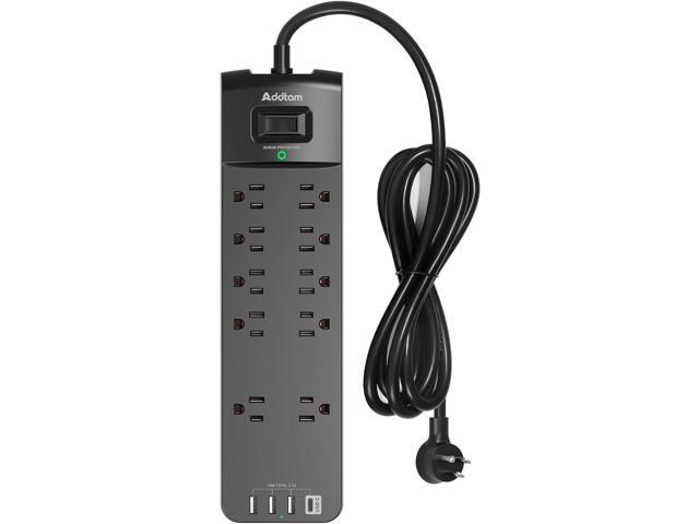Power Strip - Addtam Surge Protector with 10 Outlets and 4 USB Ports, 6 Feet Extension Cord with Flat Plug, 2700 Joules, ETL Listed, Black