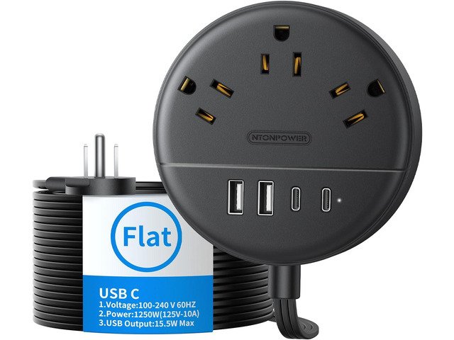 NTONPOWER Flat Extension Cord 15 Ft Power Strip Flat Plug Extension Cord with Multiple Outlets 0.11in Flat Cord USB Power Strip with 3AC Outlet & 2...
