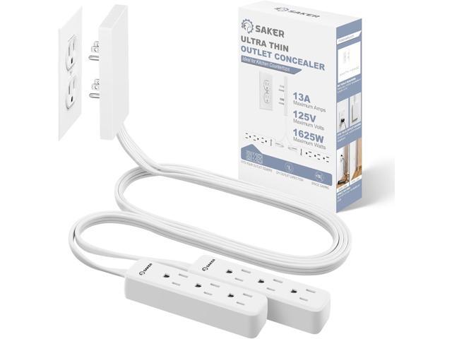 Saker Dual 5ft Flat Extension Cord with 6 Outlets, 1625W Outlet Cover Extension Cord, Flat Plug, Baby Proof, Universal Size for Home, Kitchen,...