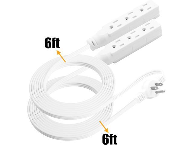 Twin Extension-Cord Power Strip - 12 ft - Flat Plug Extension Cord - 3 Prong Split Extension Cord with 6 Outlets - Double Extension Cord for Behind...