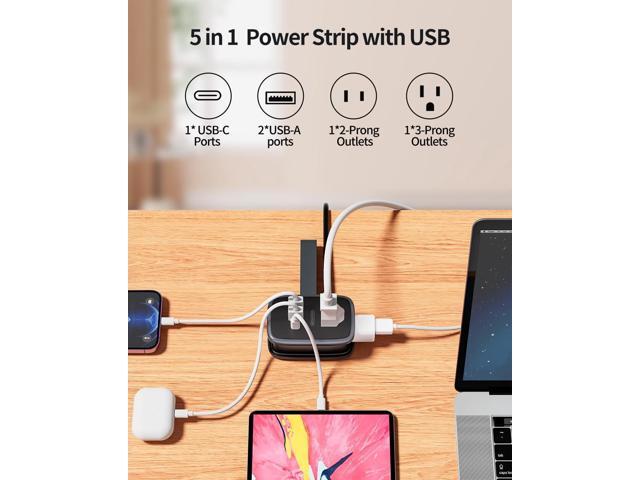 Travel Power Strip with USB C Port, NTONPOWER Small Power Strip with Flat Plug,Multi Plug Travel Extension Cord Portable Power Strip with 2 Outlets...