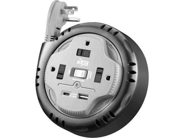 KMC 3-Outlet Surge Twist Cord Reel, USB-C & USB-A Ports, Retractable Power Strip Surge Protector, 735J Surge Protection, 5ft Retractable Extension...