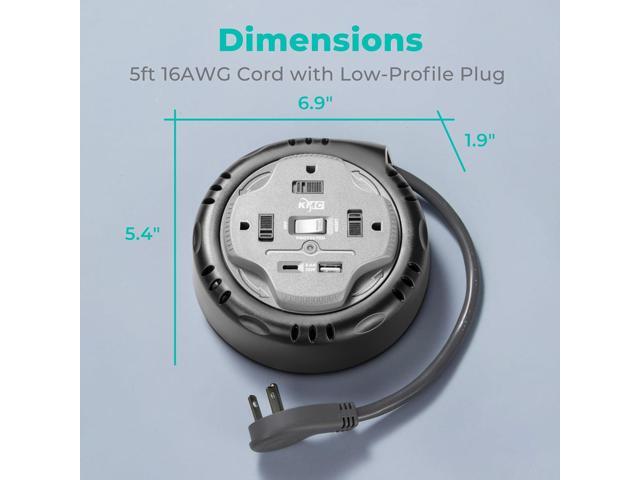 KMC 3-Outlet Surge Twist Cord Reel, USB-C & USB-A Ports, Retractable Power Strip Surge Protector, 735J Surge Protection, 5ft Retractable Extension...