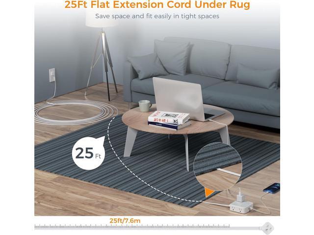 Flat Plug Long Extension Cord 25 Ft, TESSAN Power Strip Surge Protector with 8 Outlets 3 USB Ports (1 USB C), 900J Protection Desktop Charging...