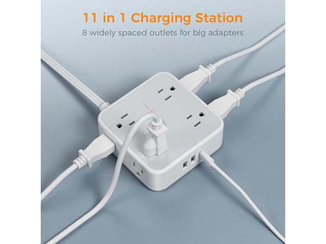 Flat Plug Long Extension Cord 25 Ft, TESSAN Power Strip Surge Protector with 8 Outlets 3 USB Ports (1 USB C), 900J Protection Desktop Charging...
