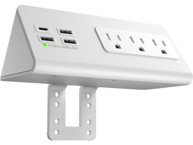 Nightstand Edge Mount Power Strip with USB-C Ports Tabletop Surge Protector Desk Clamp Power Sockets with 3 AC Outlets &4 Fast Charging USB Ports...