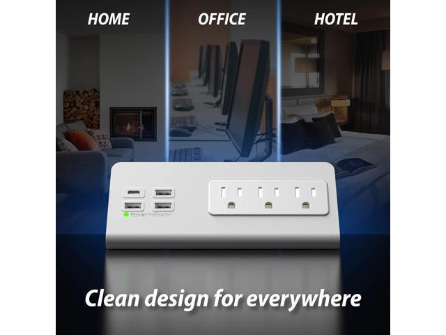 Nightstand Edge Mount Power Strip with USB-C Ports Tabletop Surge Protector Desk Clamp Power Sockets with 3 AC Outlets &4 Fast Charging USB Ports...