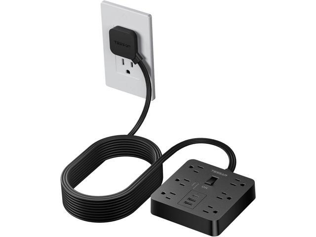 TESSAN Black Surge Protector Power Strip 10 ft Cord, Flat Plug Extension Cord with 6 Outlets 3 USB Ports (1 USB C), 1700J Protection, Heavy Duty...