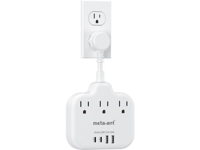 Short Extension Cord 2 inch, meta-ant Flat Outlet Extender with 3 AC Outlets 4 USB (2 USB-C) Charging Ports, Short Power Strip 1875W, Small Desk...