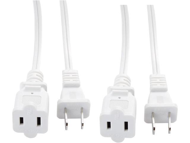 2 Pack 5 Foot Polarized US 2 Prong Extension Cord, US AC Indoor 2 Prong Male and Female Saver Power Cable for NEMA 5-15P to NEMA 5-15R, 18 AWG, White