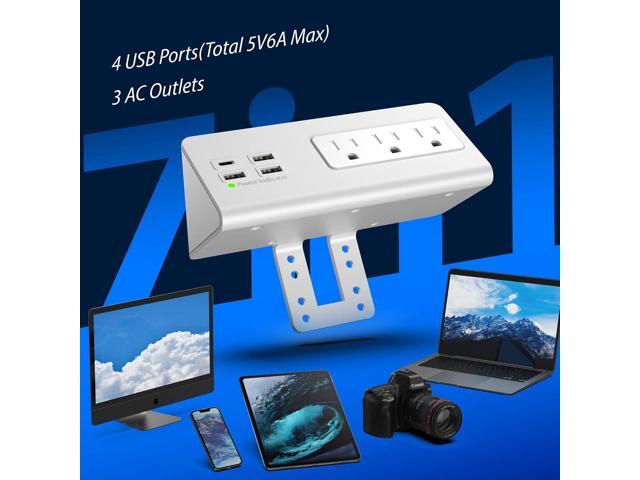 Nightstand Edge Mount Power Strip with USB-C Ports Tabletop Surge Protector Desk Clamp Power Sockets with 3 AC Outlets &4 Fast Charging USB Ports...