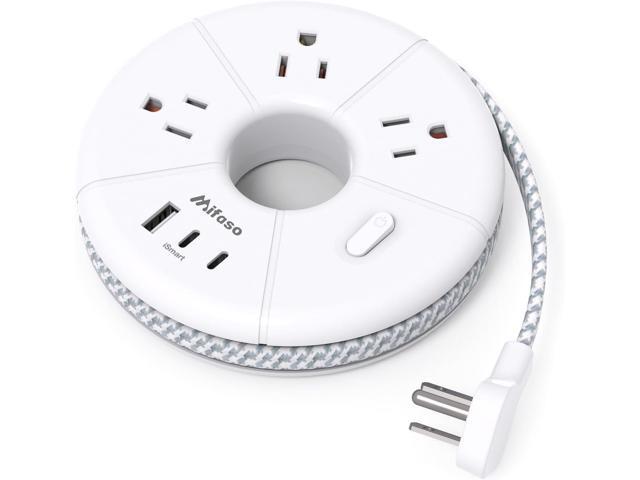 Flat Extension Cord, 5FT USB C Power Strip, Travel Power Strip - 3 AC 3 USB Ports (2 USB C) Desktop Charging Station, No Surge Protection for...