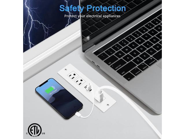 Recessed Power Strip, Furniture Drawer Outlet with 20W PD USB-C & 18W QC3.0 USB-A, Plug in 3 Outlets & USB Ports, Flush Mount 3FT Flat Extension...