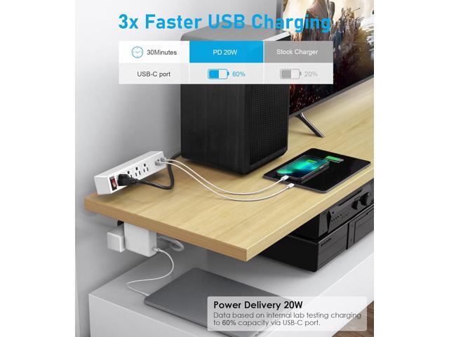 Desk Clamp Power Strip with PD20W USB-C, VILONG 2 in 1 Dual Layer Under Desk Power Strip, Removable Clamp Power Socket with 10AC Outlets & Switch,...