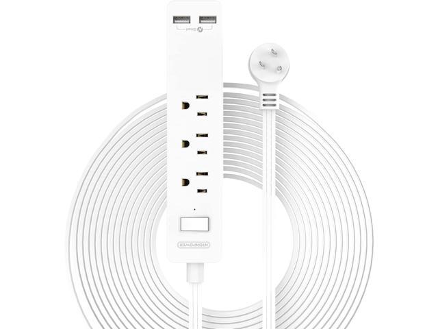 Long Extension Cord 15 ft, NTONPOWER Wall Mount Power Strip Flat Plug with 3 Outlets 2 USB, Ultra Thin Flat Extension Cord Under Carpet, Rug, Door,...