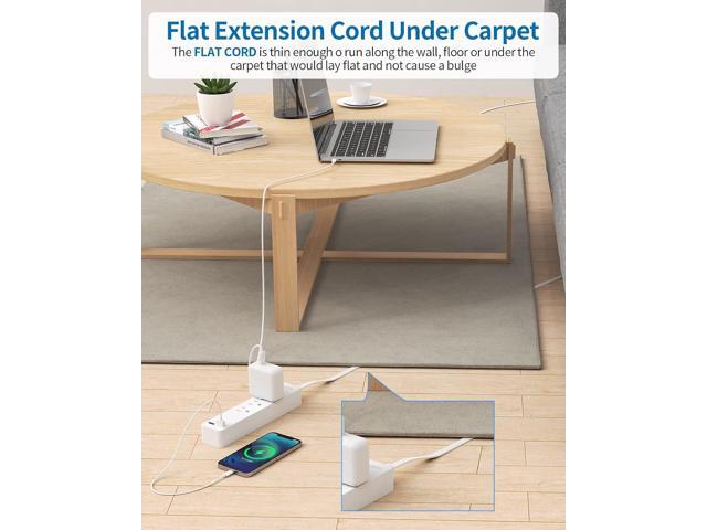 Long Extension Cord 15 ft, NTONPOWER Wall Mount Power Strip Flat Plug with 3 Outlets 2 USB, Ultra Thin Flat Extension Cord Under Carpet, Rug, Door,...