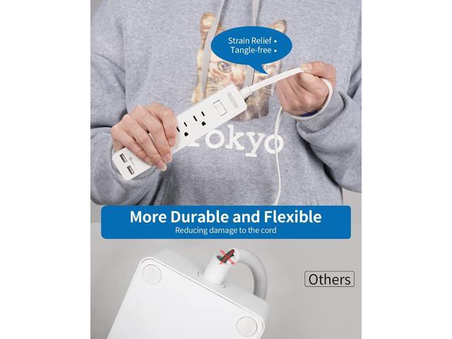 Long Extension Cord 15 ft, NTONPOWER Wall Mount Power Strip Flat Plug with 3 Outlets 2 USB, Ultra Thin Flat Extension Cord Under Carpet, Rug, Door,...