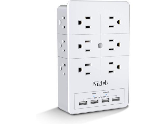 Multi Plug Outlet Surge Protector Nikleb, 12 Electrical Outlets Extender with 4 USB Charging Ports Total 4.8A, Wall Plug Expander 3 Prong for Room,...