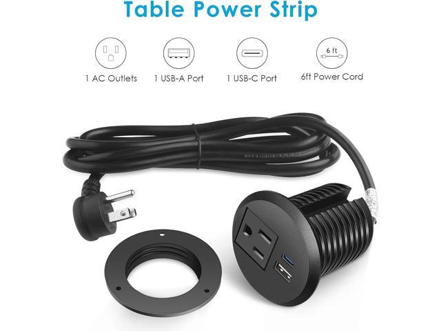 Desktop Power Grommet, 2 inch, USB C PD 20W Fast Charging Station, Desk Hole Outlet (1, 6 FT Cable)