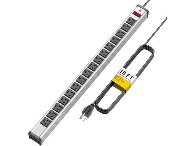 Long Surge Protector Power Strip,16 Outlet Heavy Duty Power Strip Metal Power Bar,10 FT Long Extension Cord with Circuit Breaker for...