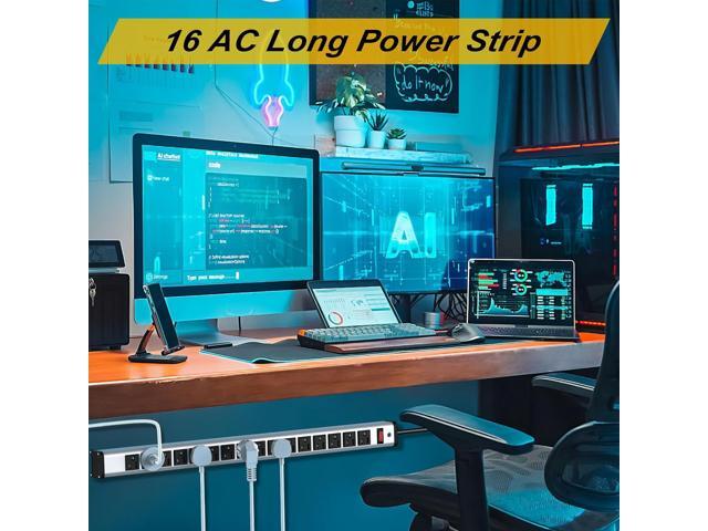 Long Surge Protector Power Strip,16 Outlet Heavy Duty Power Strip Metal Power Bar,10 FT Long Extension Cord with Circuit Breaker for...