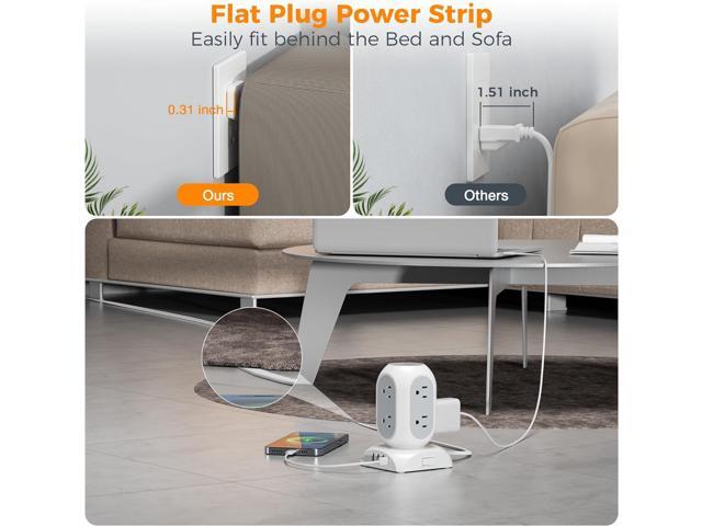 Surge Protector Power Strip Tower, TESSAN Flat Plug Extension Cord 10 Ft with 8 AC Multiple Outlets 4 USB Ports (1 USB C), 1050J Protection Desk...