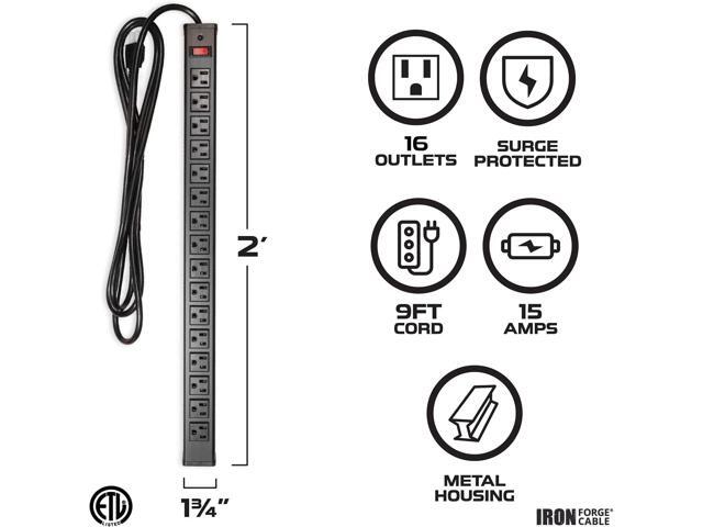 Iron Forge Cable 16 Outlet Power Strip Surge Protector with Mountable Brackets, 9 Ft Long Extension Cord 3 Prong, 14/3 SJT Long Heavy Duty Power...