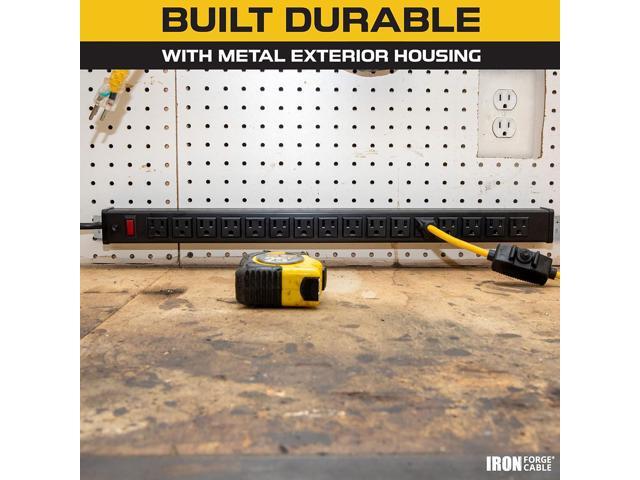 Iron Forge Cable 16 Outlet Power Strip Surge Protector with Mountable Brackets, 9 Ft Long Extension Cord 3 Prong, 14/3 SJT Long Heavy Duty Power...