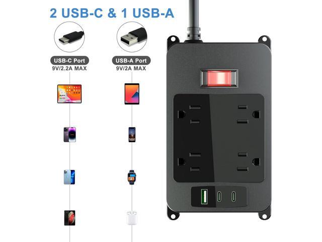 Outdoor Power Strip with USB C, Heavy Duty Waterpoof Surge Protector with 4 Outlets, 2 USB C Ports, 6ft Flat Plug Extension Cord Wall Mount for...