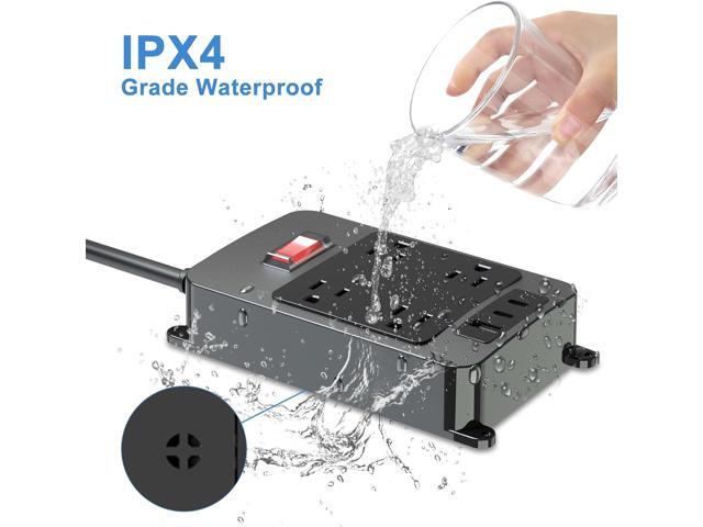 Outdoor Power Strip with USB C, Heavy Duty Waterpoof Surge Protector with 4 Outlets, 2 USB C Ports, 6ft Flat Plug Extension Cord Wall Mount for...