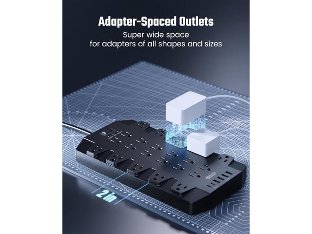 Power Strip, SUPERDANNY 2100J Surge Protector with 22 Outlets, 2 USB-C and 4 USB-A, 6.5Ft Flat Plug Heavy Duty Extension Cord (1875W/15A), Wall...