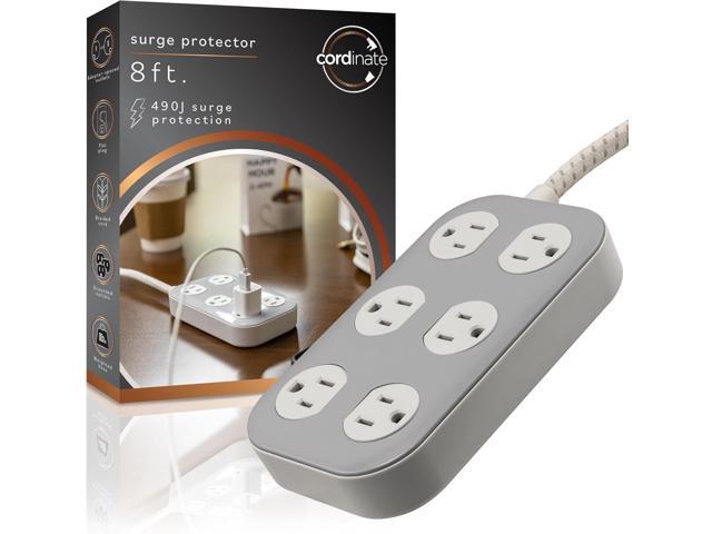 Cordinate Adapt 6 Widely Spaced Multiple Outlets Surge Protector Power Strip 8 ft Braided Extension Cord Flat Plug Electrical Extender for School...