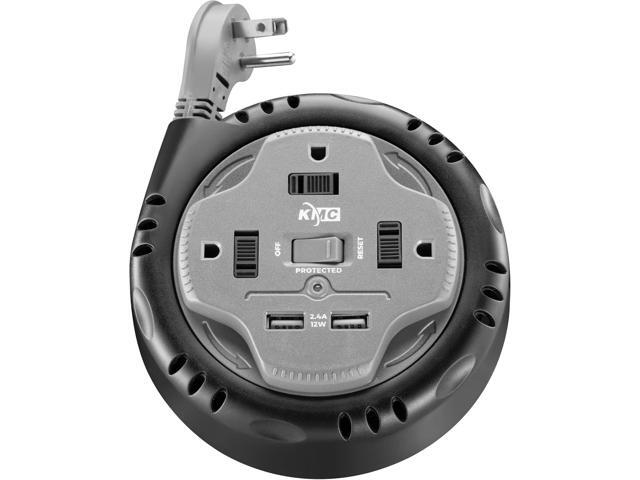 KMC 3-Outlet Surge Twist Cord Reel, 2 USB Ports, Retractable Power Strip Surge Protector, 735J Surge Protection, 5ft Retractable Extension Cord,...