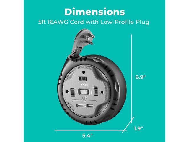 KMC 3-Outlet Surge Twist Cord Reel, 2 USB Ports, Retractable Power Strip Surge Protector, 735J Surge Protection, 5ft Retractable Extension Cord,...