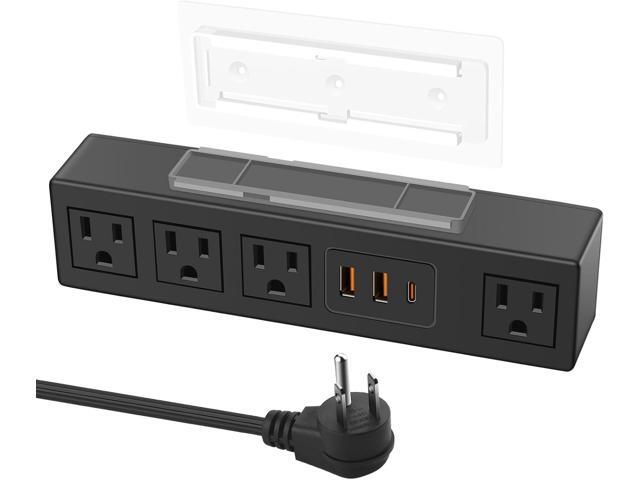 HHSOET Under Desk Power Strip with 3M Adhesive, Removable Under Desktop Mount Plug with 30W Fast Charging USB C and USB A Ports, 4 Outlet Under...