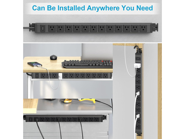 HHSOET 360° Rotating 12 Outlet Mountable Power Strip, Metal Gaming Table Mounted Outlet Strip, Heavy Duty Wall Mount Surge Protector with Switch,...