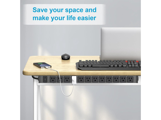 HHSOET 360° Rotating 12 Outlet Mountable Power Strip, Metal Gaming Table Mounted Outlet Strip, Heavy Duty Wall Mount Surge Protector with Switch,...