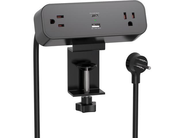 Desk Clamp Power Strip 10ft Flat Plug Extension Cord with USB C, 2 Outlets, Surge Protector USB C (PD 20W), USB A(QC 18W) Fast Charging Ports,Table...