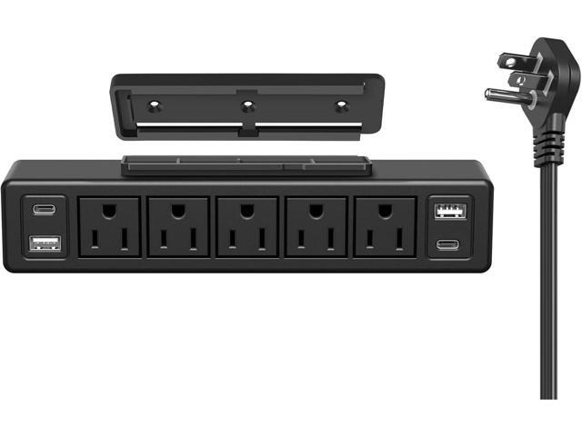 40W Under Desk Power Strip Mountable,20W USB-C Fast Charging Flat Plug Power Strip Surge Protector 1200J,9 in 1 Desk Outlet,5 Outlets,2 USB-C,2...
