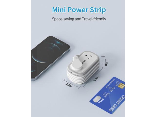 BEVA Travel Power Strip, Flat Plug Power Strip with Retractable USB C Cable, 5 FT Short Extension Cord with 2 AC Outlets 3 USB Ports(1 USB C),...