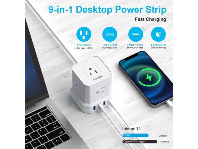 Extension Cord 25 FT, TOPREK Extension Cord with 5 AC Outlets 4 USB, Power Strip with USB, USB C (15.5W/3.0A) Power Strip with Surge Protector,...