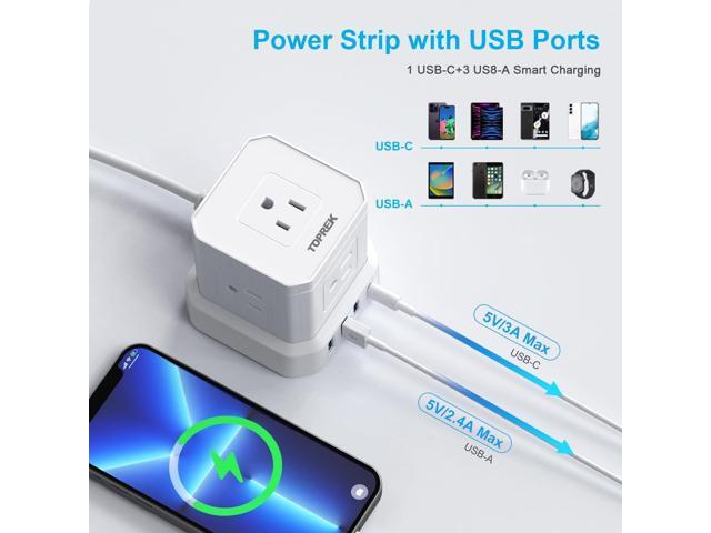 Extension Cord 25 FT, TOPREK Extension Cord with 5 AC Outlets 4 USB, Power Strip with USB, USB C (15.5W/3.0A) Power Strip with Surge Protector,...